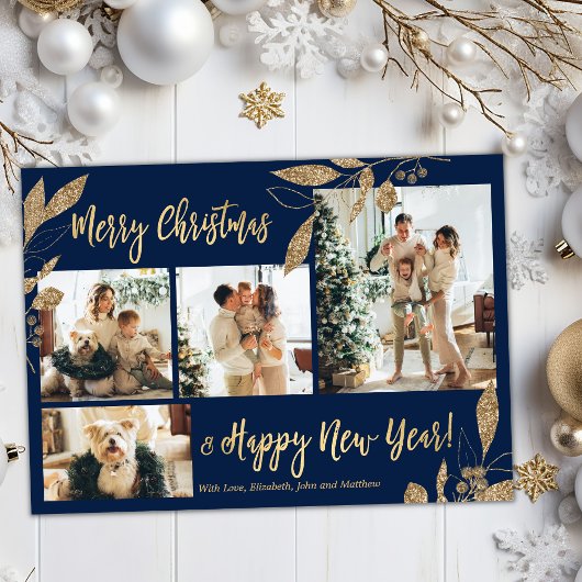 Budget Elegante Gold Leafy Foto Weihnachtskarte