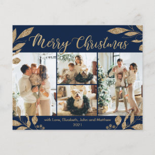 Budget Elegante Gold Navy Foto Weihnachtskarte