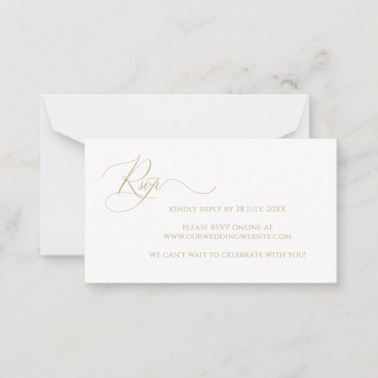 Budget Elegante Gold Script Wedding RSVP Card Mitteilungskarte (Vorderseite)