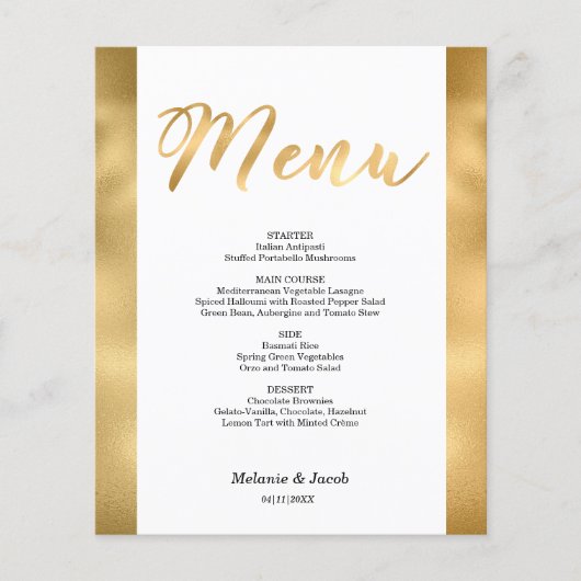 Budget Elegante Gold Scripture Flat Menu Card (Vorderseite)