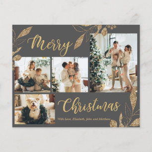 Budget Elegante Gray Gold Foto Weihnachtskarte