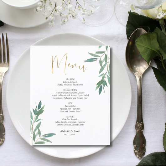 Budget Elegante Green Foliage Flat Menu Card