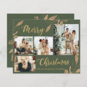 Budget Elegante Green Gold Foto Weihnachtskarte (Vorne/Hinten)