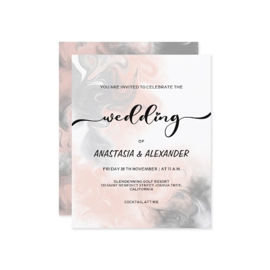 BUDGET/Elegante Hochzeitseinladung. (Vorderseite/Rückseite Beispiel)