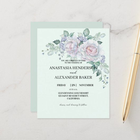 BUDGET Elegante Hochzeitseinladung. (Vorderseite/Rückseite Beispiel)