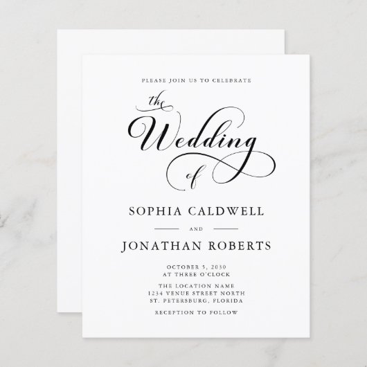 Budget Elegante Kalligraphie QR Code Hochzeit Einl (Vorne/Hinten)