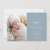 Budget Elegante Kreuzkalligrafie Foto Taufe Einladung (Vorderseite)