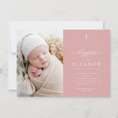 Budget Elegante Kreuzkalligrafie Foto Taufe Einladung (Vorderseite)