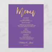 Budget Elegante Lila Scripture Gold Menü Karte (Vorderseite)