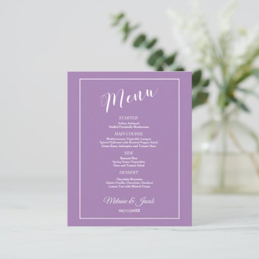 Budget Elegante Minimalistische Lavendel Flat Menu (Stehend Vorderseite)