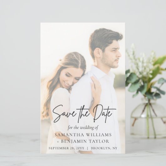 Budget Elegante moderne SkriptWedding Save the Dat (Stehend Vorderseite)