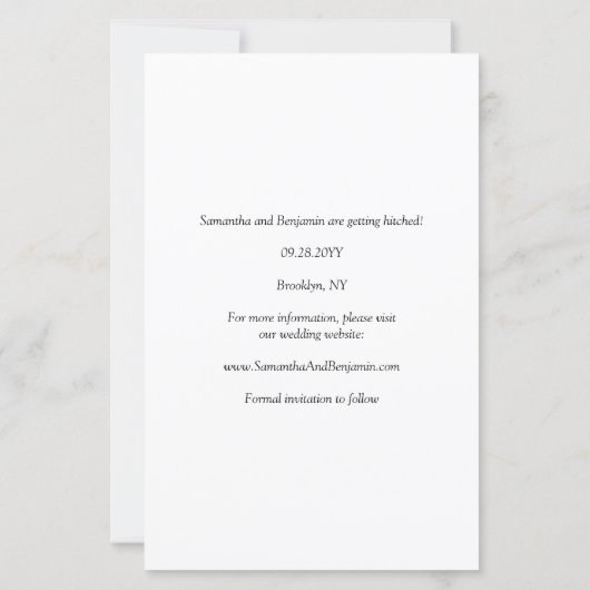 Budget Elegante moderne SkriptWedding Save the Dat (Rückseite)