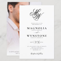 Budget Elegante Monogram Foto Hochzeit Einladung