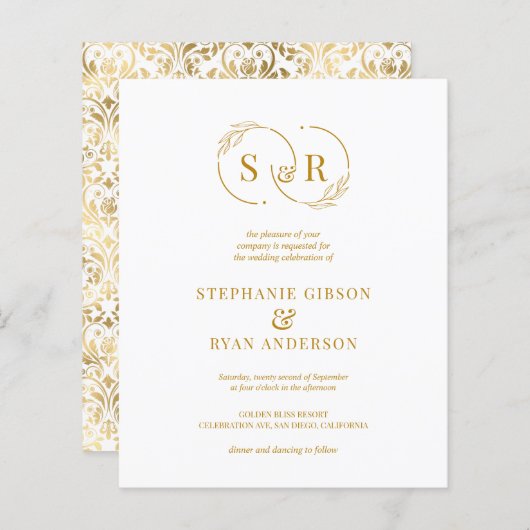 Budget Elegante Monogram Gold Script Moderne Hochz (Vorne/Hinten)