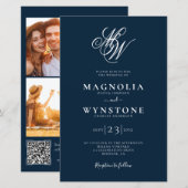 Budget Elegante Monogram QR Code Einladung Hochzei (Vorne/Hinten)