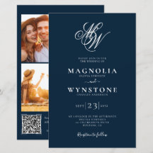 Budget Elegante Monogram QR Code Einladung Hochzei