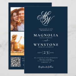 Budget Elegante Monogram QR Code Einladung Hochzei