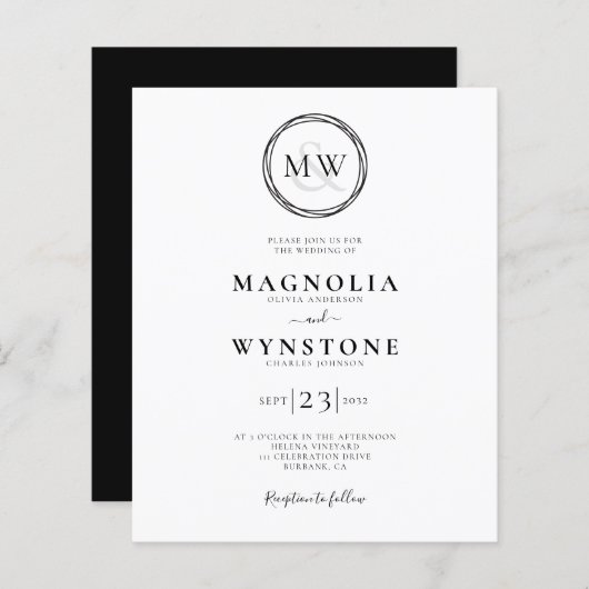 Budget Elegante Monogram Wedding Einladung (Vorne/Hinten)