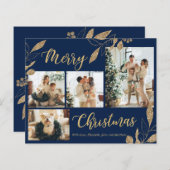 Budget Elegante Navy Blue Gold Foto Weihnachtskart (Vorne/Hinten)