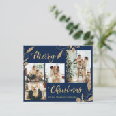 Budget Elegante Navy Blue Gold Foto Weihnachtskart (Stehend Vorderseite)
