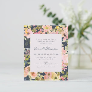 Budget Elegante Navy Floral Brautparty Einladung