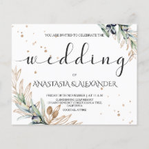 BUDGET/Elegante olivgrüne Hochzeitseinladung.