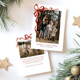 Budget Elegante Red Bow Christmas Zwei Foto Feiertagskarte