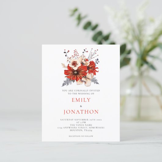 Budget Elegante Red Florals Hochzeitsempfehlung (Stehend Vorderseite)