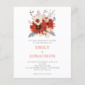 Budget Elegante Red Florals Hochzeitsempfehlung (Vorderseite)