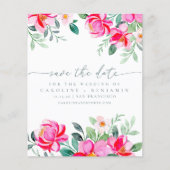 Budget Elegante rosa Blumenschrift Save the Date (Vorderseite)