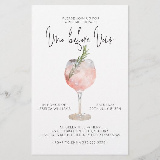 Budget Elegante Rosa Vino vor Vows Brautparty (Vorderseite)