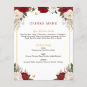 Budget Elegante Rote Flora Quinceñera Menü (Rückseite)