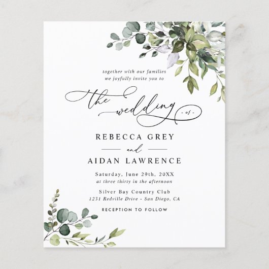 Budget Elegante Rustikale Grüne Einladung Hochzeit (Vorderseite)