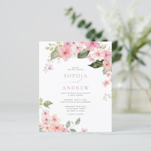 Budget Elegante Sakura Blume Hochzeit Einladung (Stehend Vorderseite)