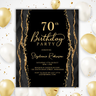 Budget-Elegante schwarze goldene Einladung zum 70.