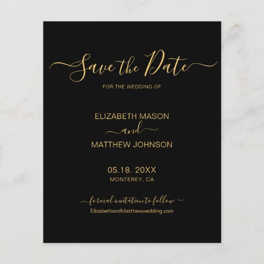 Budget Elegante Script Black and Gold Save the Dat Flyer (Vorne)