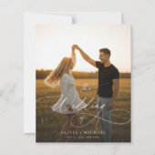 Budget Elegante Script Boho Foto Wedding Einladung (Vorderseite)
