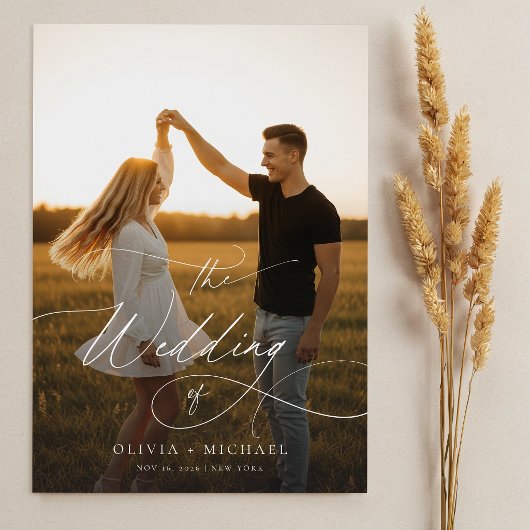 Budget Elegante Script Boho Foto Wedding Einladung