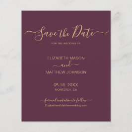 Budget Elegante Script Burgundy Gold Save the Date Flyer