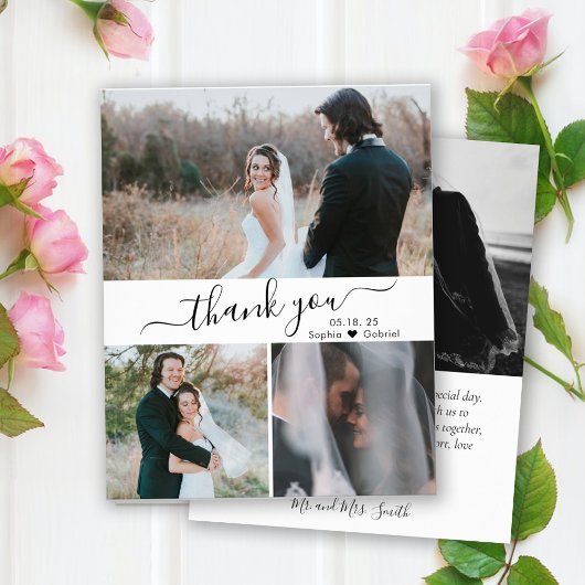 Budget Elegante Script Collage Wedding Vielen Dank Flyer