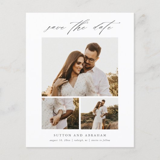 Budget Elegante Script Foto Collage Save the Date (Vorderseite)