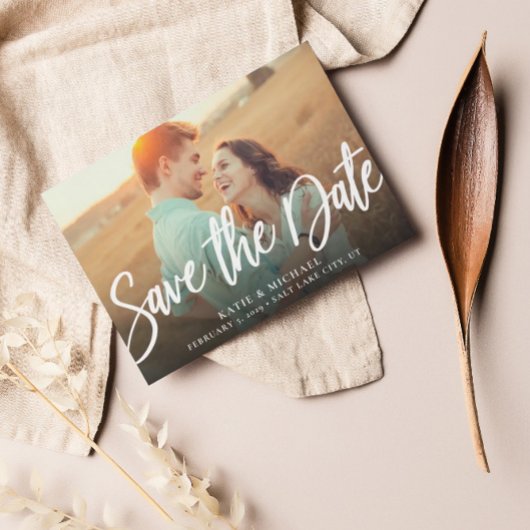 Budget Elegante Script Foto Save the Date Karte