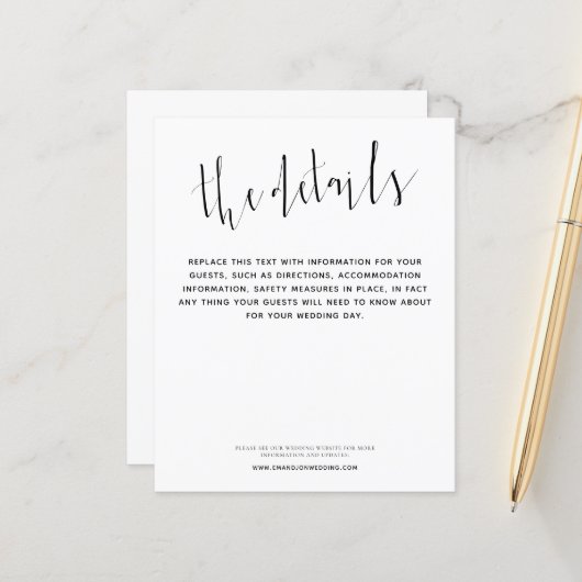 Budget Elegante Script-Hochzeitsdetails (Vorderseite/Rückseite Beispiel)