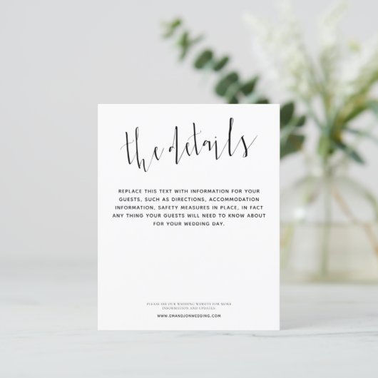 Budget Elegante Script-Hochzeitsdetails (Stehend Vorderseite)