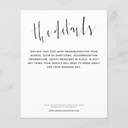 Budget Elegante Script-Hochzeitsdetails (Vorderseite)