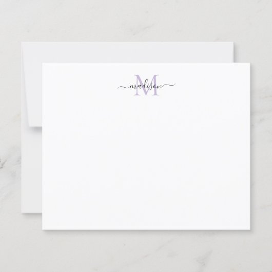 Budget Elegante Script Monogram Lila Notecard (Vorderseite)
