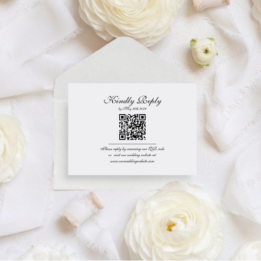 Budget Elegante Script Monogram QR Code Hochzeit Begleitkarte
