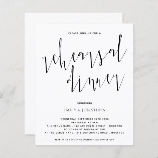 Budget Elegante Script Probe Dinner Einladung (Vorne/Hinten)