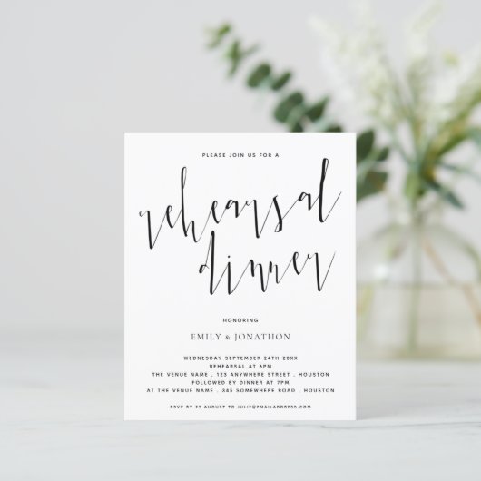 Budget Elegante Script Probe Dinner Einladung (Stehend Vorderseite)