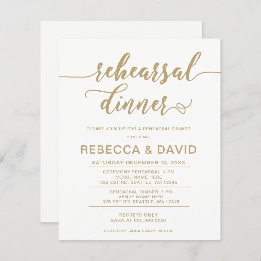 Budget Elegante Script Probe Dinner Einladung (Vorne/Hinten)